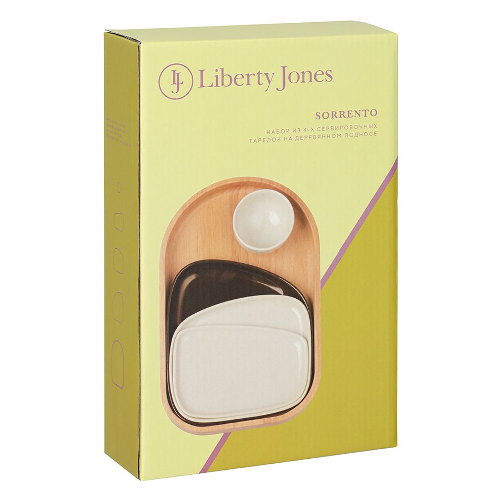 Набор из 4-х сервировочных тарелок на деревянном подносе Sorrento