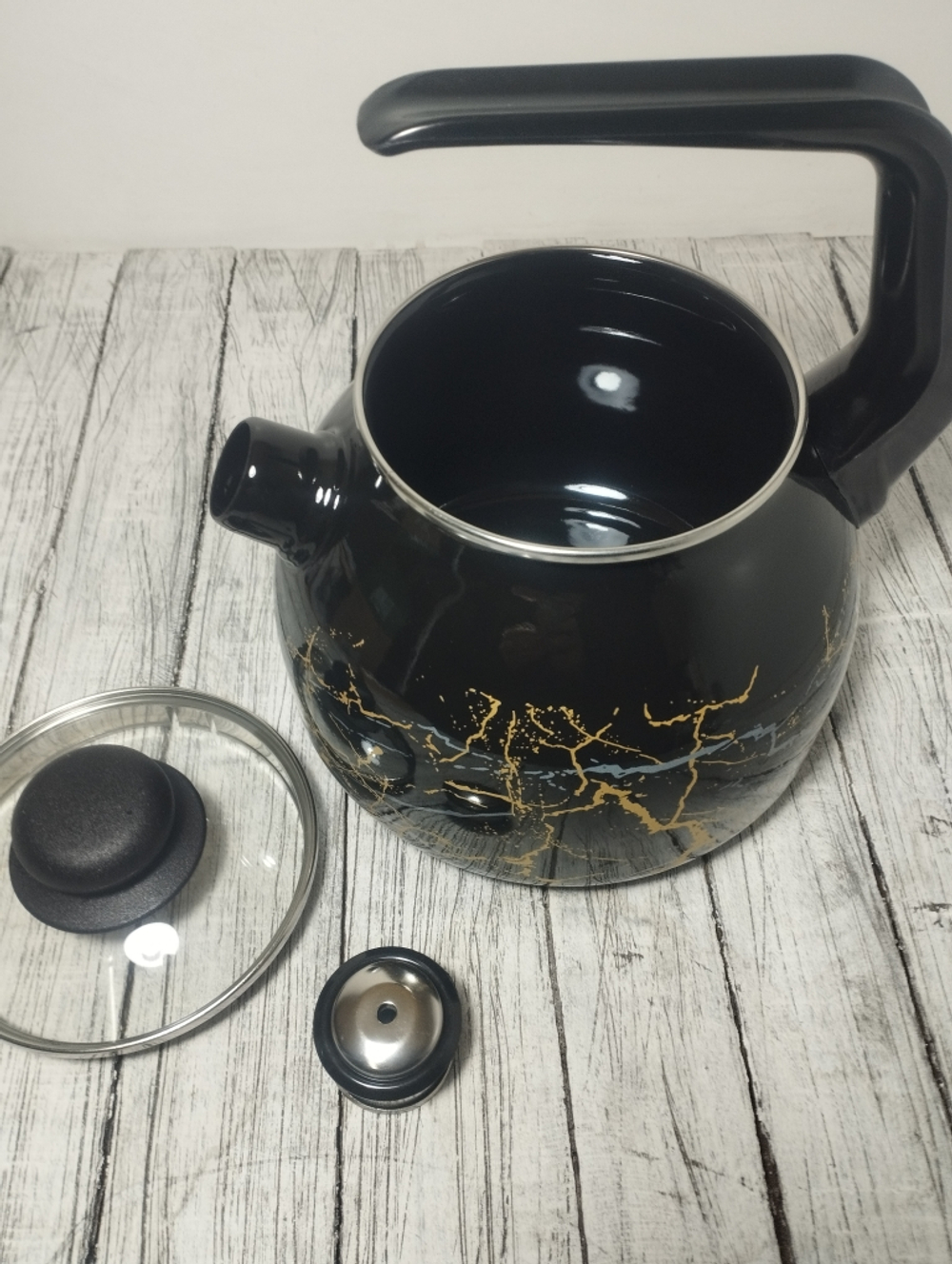 Чайник 3л сфер со свист Мрамор золото черн  4с209/я