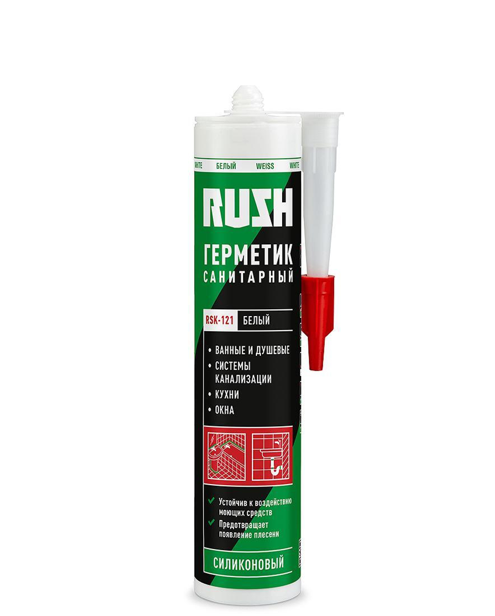 Герметик силик.RUSH RSK-121 санитарный ,белый 240мл(12)