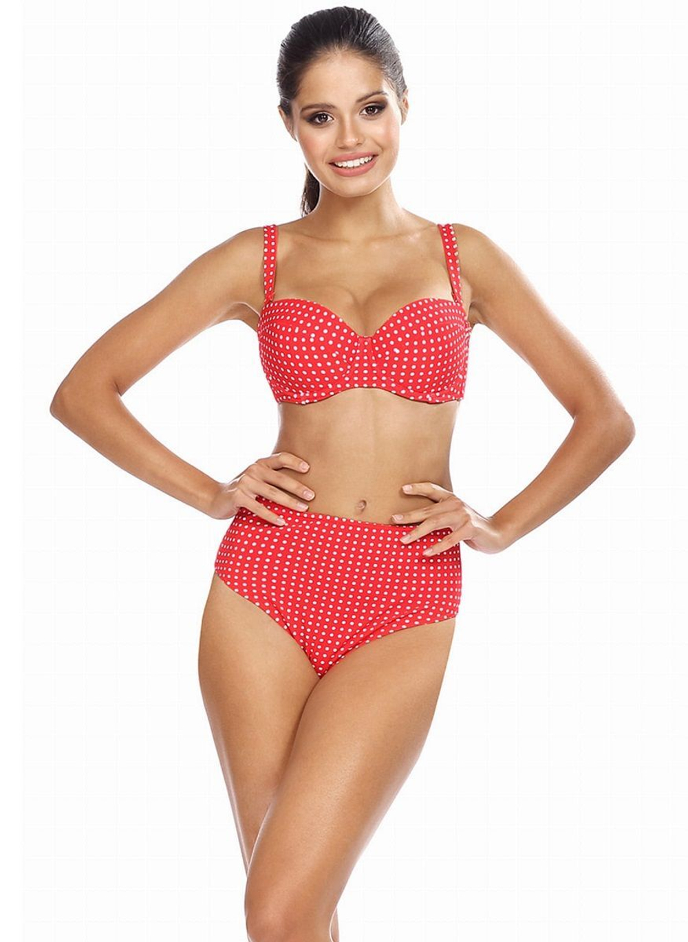 Раздельный купальник в мелкий горошек (Размер: 80C/40) (Цвет: красный)