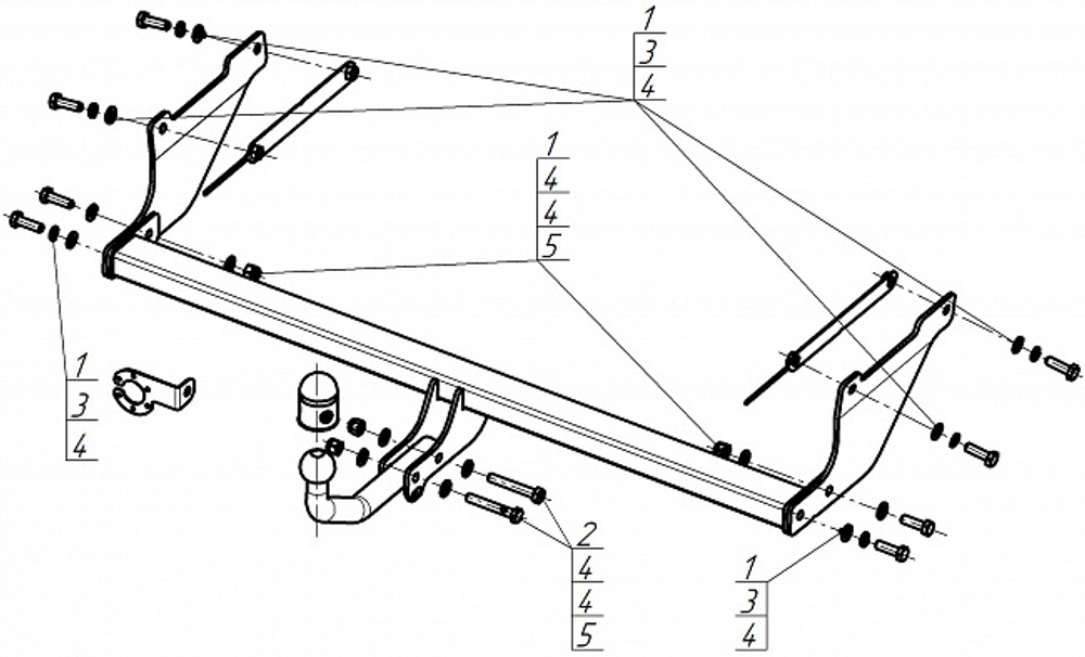 Фаркоп оцинкованный Galia F104A для Ford Galaxy 2000-2006, SEAT Alhambra 2000-2010, Volkswagen Sharan 2000-2010(паспорт и сертификат в комплекте)(без электрики)