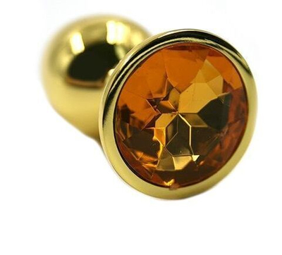 Золотистая алюминиевая анальная пробка с жёлтым кристаллом - 6 см. (Цвет: желтый)