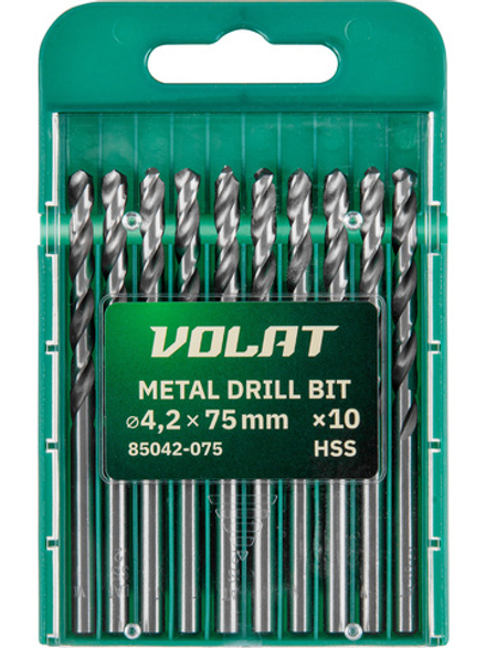 Сверло по металлу ц/х 4.2х43х75 мм HSS, комплект из 10-ти шт ВОЛАТ