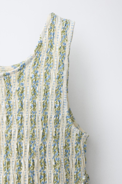 ZARA ТОП С ЭЛАСТИЧНЫМИ ЗАВЯЗКАМИ, ПЕСОЧНЫЙ/СИНИЙ