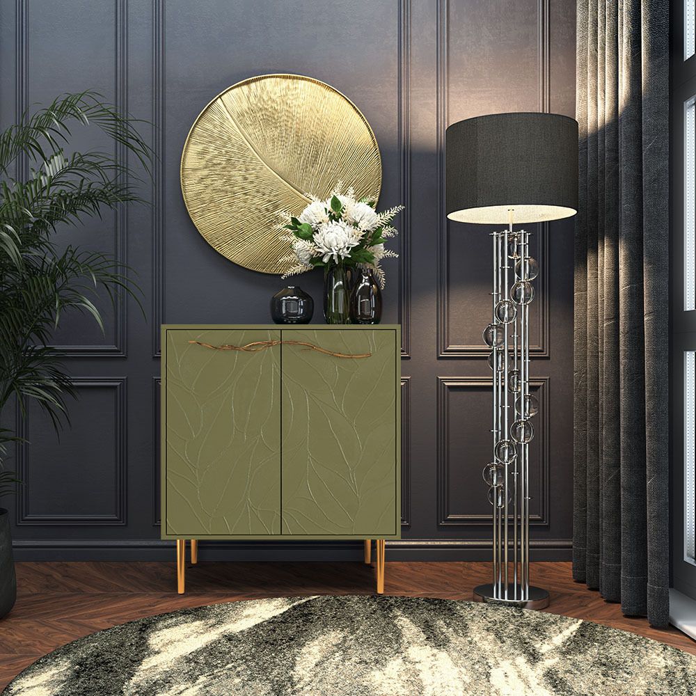 Комод Арт Колор leaves Стайл Голд с 2 полками Зеленая олива