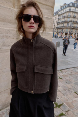 ZARA МЯГКАЯ КУРТКА С ВЫСОКИМ ВОРОТНИКОМ, КОРИЧНЕВЫЙ