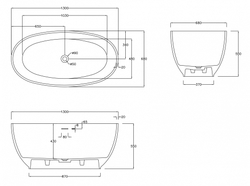 Ванна из искусственного камня ABBER Stein AS9641-1.3 белая матовая  130x68 см