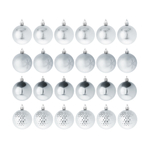 Набор шаров 24шт 6см серебро (глянец: 12шт, матовые: 6шт, глиттер: 6шт) JNPM25-02-S