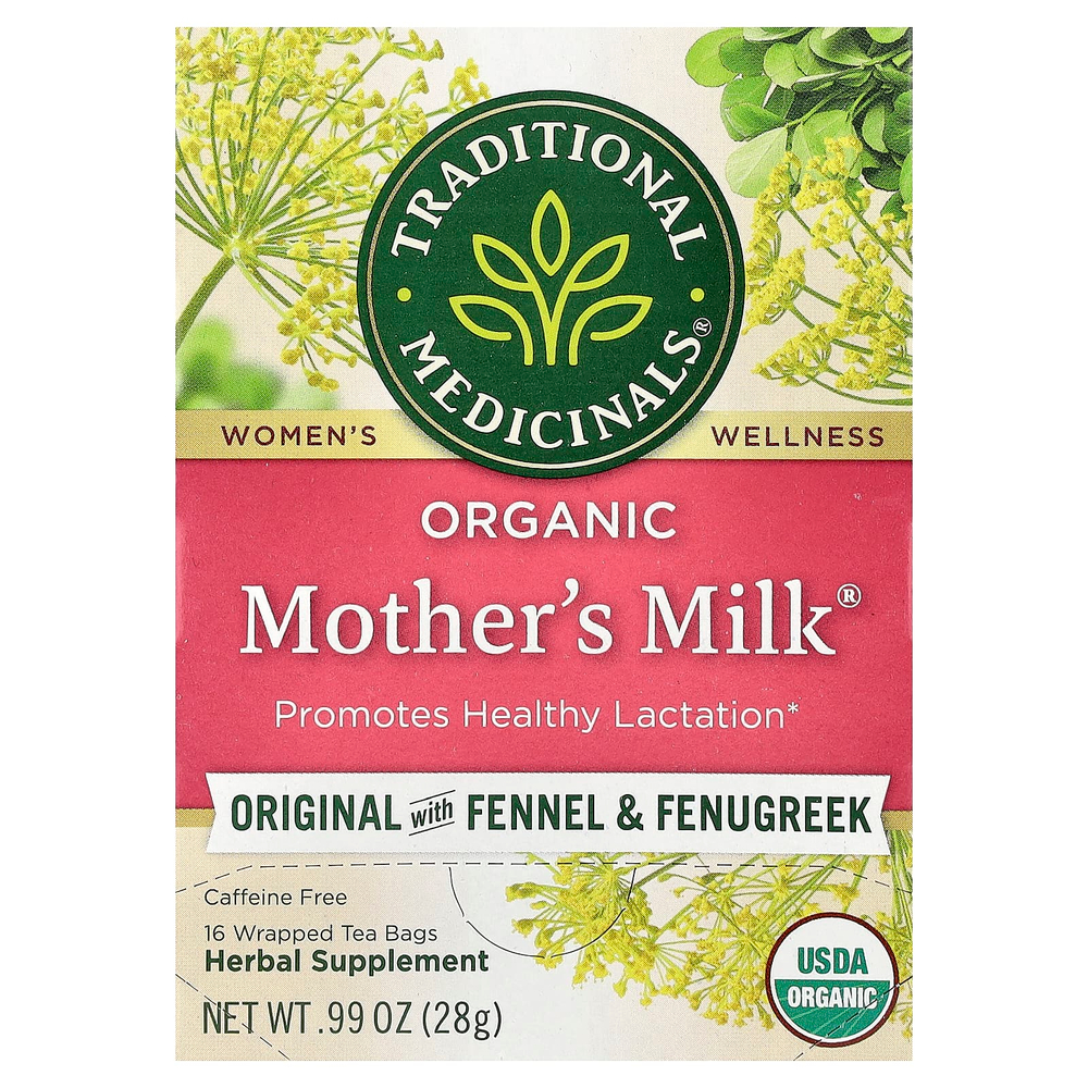Traditional Medicinals, Organic Mother's Milk®, оригинальный продукт с фенхелем и пажитником, без кофеина, 16 чайных пакетиков в упаковке, 28 г (0,99 унции)