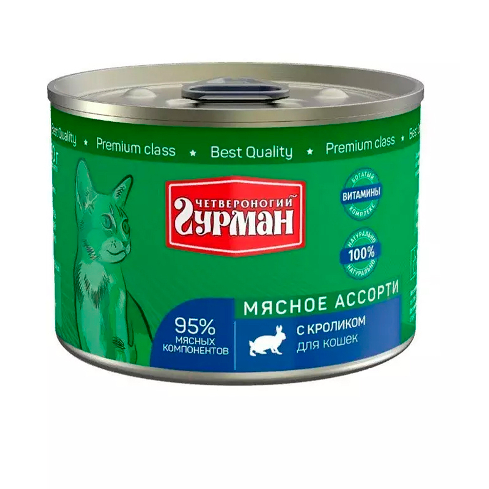 Мясное ассорти ИЗ КРОЛИКА для кошек 190 г влажный корм Четвероногий Гурман