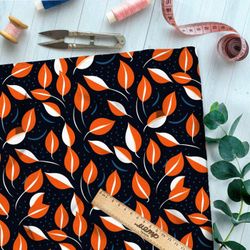 Ткань премиум мембрана оранжевые листочки на черном