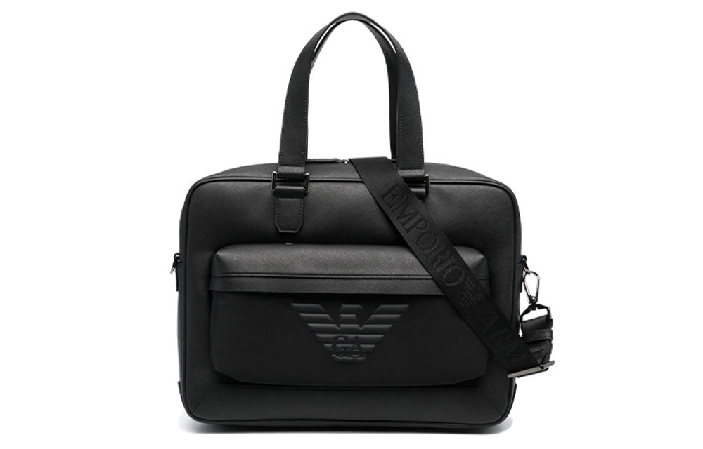 EMPORIO ARMANI Polyurethane, Polyamide, Polyester Portable One Shoulder Crossbody Laptop Bag Men"s Black