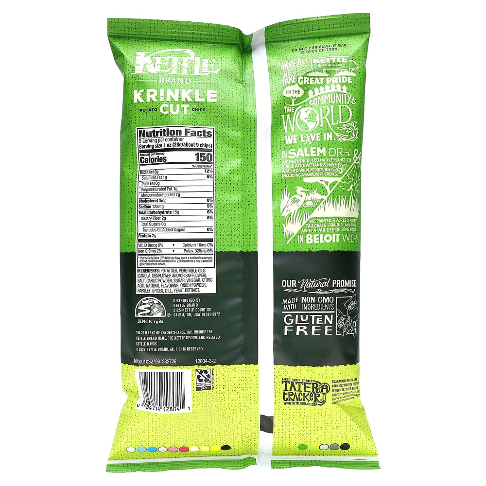 Kettle Foods, Krinkle Cut, картофельные чипсы, маринованные огурцы, 141 г (5 унций)