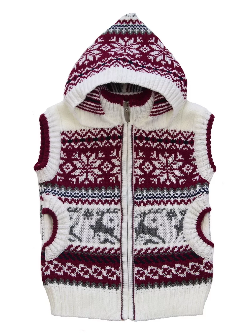 Жилет вязаный на молнии с капюшоном