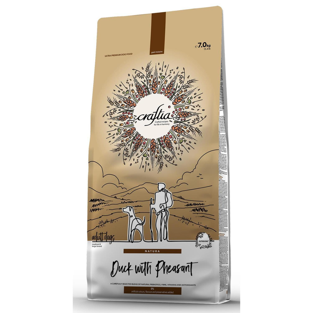 Корм для собак Craftia Natura, 7 кг, утка и фазан