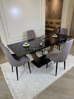 Кухонный раскладной стол "Вирджиния" , черный мрамор и 4 стула ЛОНДОН