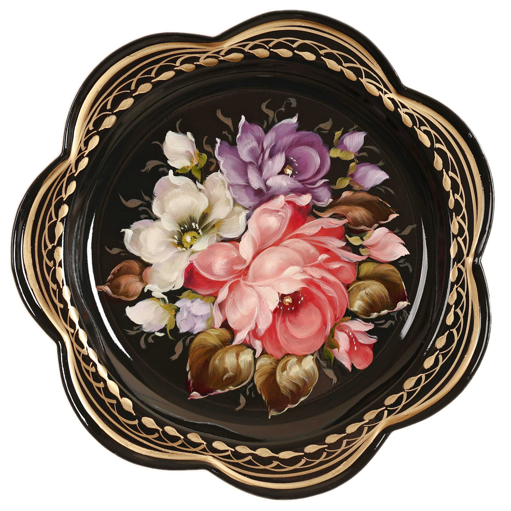 Жостовский поднос декоративный, размер 18 см (A1), металлический