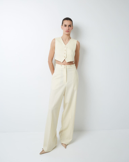 Брюки с регулируемым хлястиком из шерсти белый шоколад