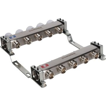 Коллектор Rommer 1"x3/4" на 5 контуров с запорными клапанами (нерж. сталь) RMS-3200-000005