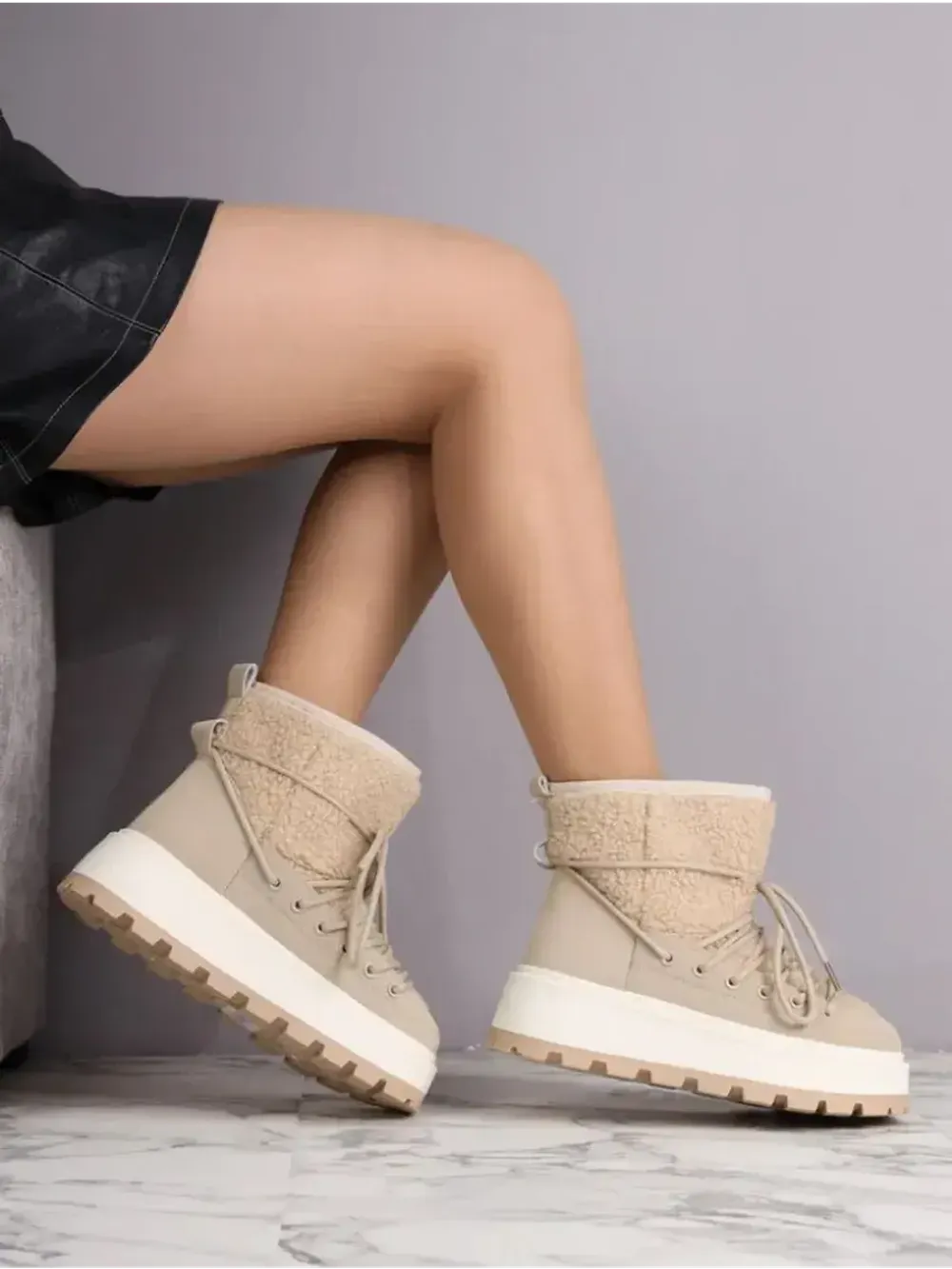 Зимние угги натуральный мех на платформе