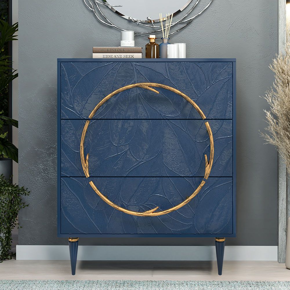 Комод Арт Колор leaves Классик Голд с 3 ящиками Королевский синий