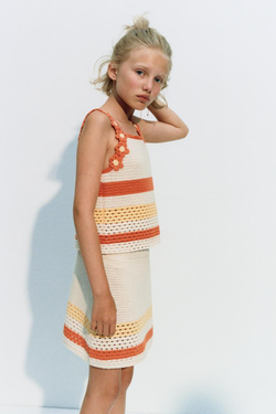 ZARA ТРИКОТАЖНАЯ ЮБКА В ПОЛОСКУ, ЭКРЮ