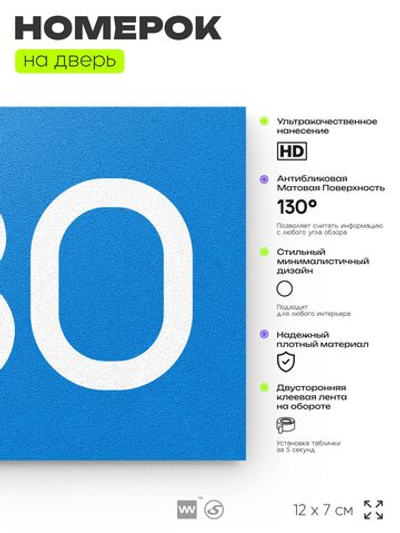Номер на дверь 430, табличка на дверь для офиса, квартиры, кабинета, аудитории, склада, голубая 120х70 мм, Айдентика Технолоджи