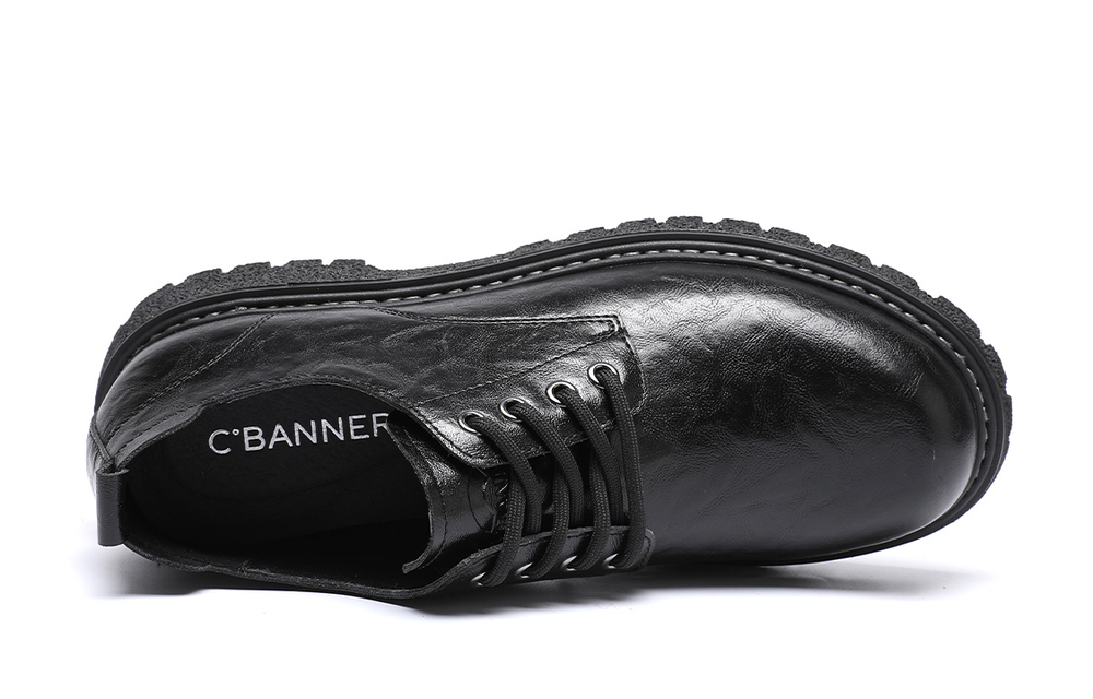 C°BANNER Leather Casual Shoes Men"s Black Extra Large Size