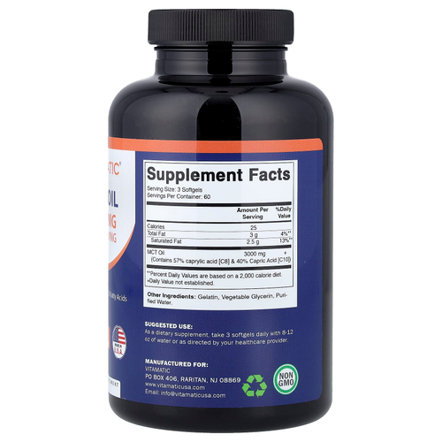 Vitamatic, Масло MCT, 180 капсул (1000 мг в каждой капсуле)