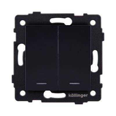 Выключатель кнопочный 2-клавишный 10А/250В с LED подсветкой, черный Kollinger REA-S-014BK для Aspekt, Eleganz, Reflex