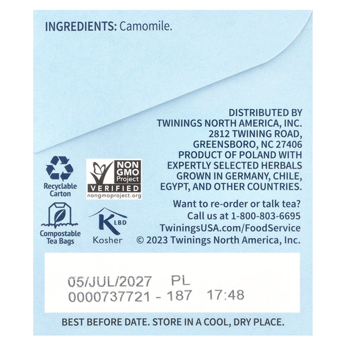 Twinings, травяной чай, чистая ромашка, без кофеина, 25 чайных пакетиков, 37 г (1,32 унции)