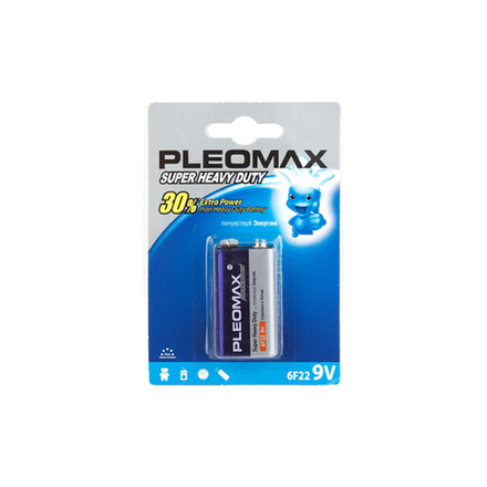 Батарейки Pleomax 6F22-1BL SUPER HEAVY DUTY Zinc