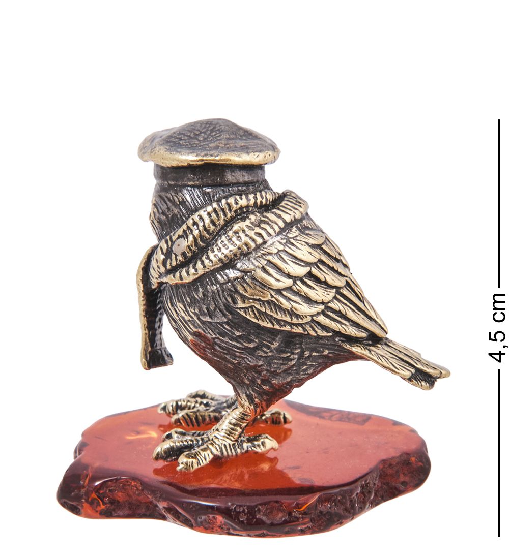 AM-4098 Фигурка «Птица Воробушек Остап» (латунь, янтарь)