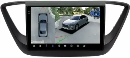 Магнитола для Hyundai Solaris 2 2017-2022 (рамка черная матовая) - FarCar BX766M-360 на Android 13, 2K QLED, 6Гб+128Гб, CarPlay, 4G SIM-слот, 4 камеры в комплекте
