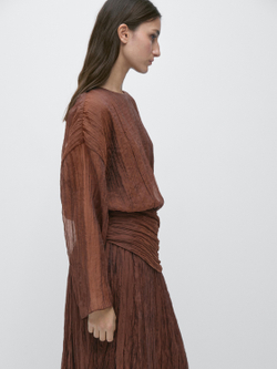 Massimo Dutti Блуза с драпировкой, карамельный