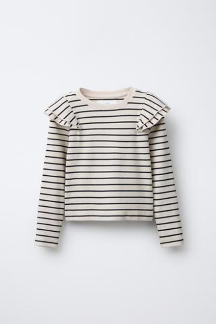 ZARA ЛОНГСЛИВ В РУБЧИК В ПОЛОСКУ С ВОЛАНАМИ, ПОЛОСКИ