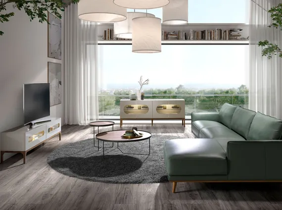 Тумба под ТВ 3242/CP2205TV2 из серого и орехового дерева с внутренней подсветкой