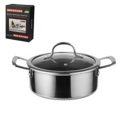 Кастрюля 3,5 л 22/19,5*16 см с крышкой New Kitchen Honeycombs нерж. с антиприг. покр. ИНДУКЦИЯ