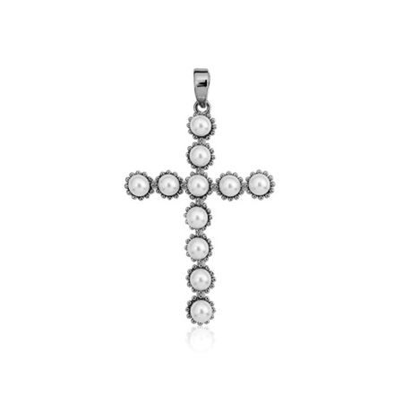 Латунная цепочка с Подвеской Крестик с "жемчужинами", silver