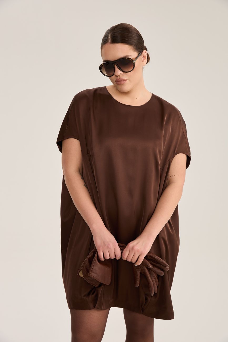 Платье-кокон мини, шоколад