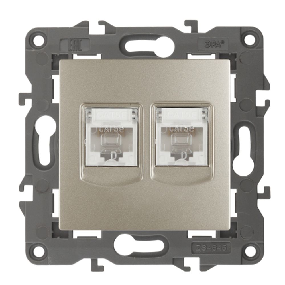 Розетка ЭРА Elegance 14-3108-04 информационная двойная 2хRJ45 IP20 шампань | Elegance Шампань