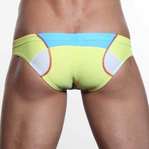 Мужские плавки брифы голубые с желтыми вставками Seobean Swim Brief