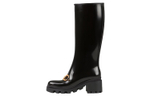 GUCCI Horsebit Knee High Boot Black Rubber Women"s