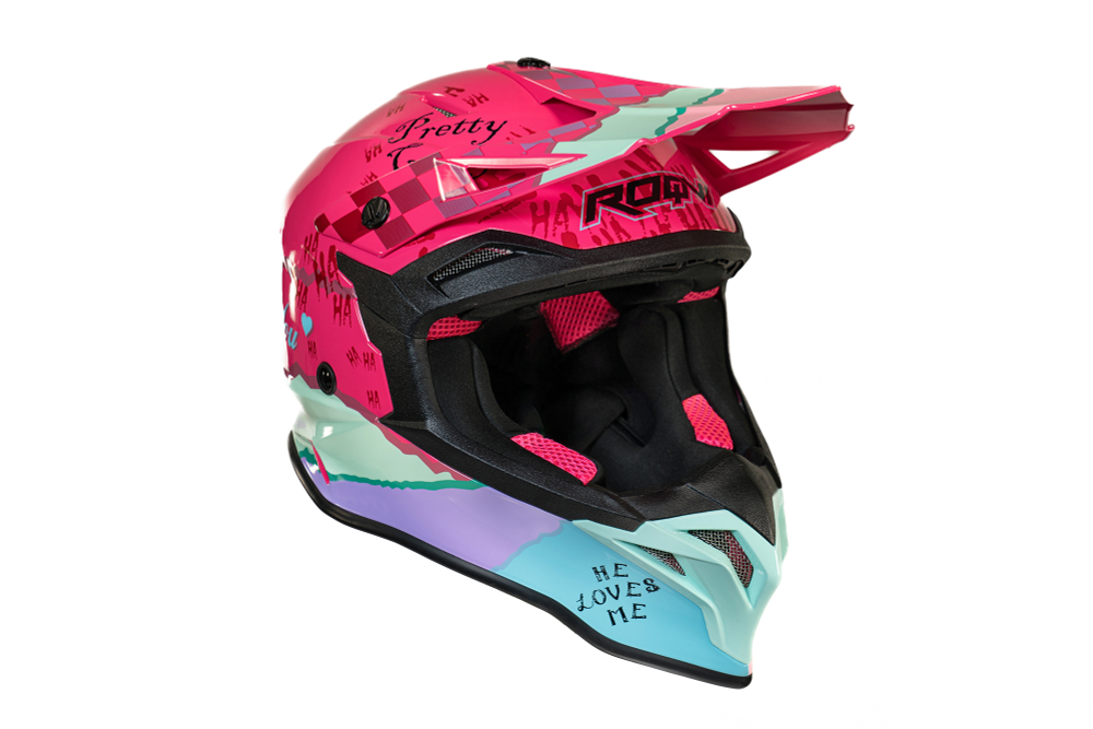 Мотошлем ROQVI QUINN розовый/голубой глянцевый (Мотошлем ROQVI QUINN розовый/голубой глянцевый)