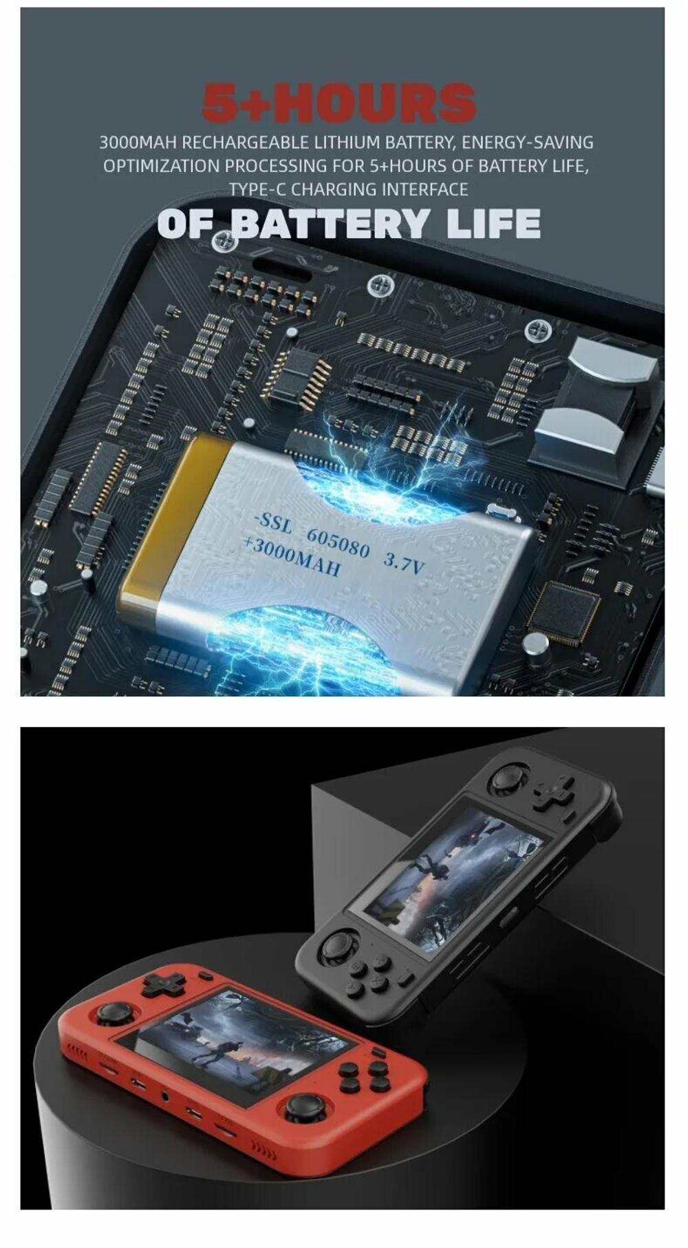 Портативная игровая консоль O30S с открытым исходным кодом в стиле ретро, blue, Single card 128GB