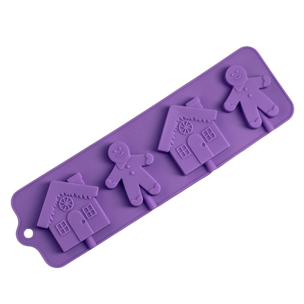 Форма силиконовая для леденцов "Дом для пряника 4 ячейки" 4324201, 1 шт.