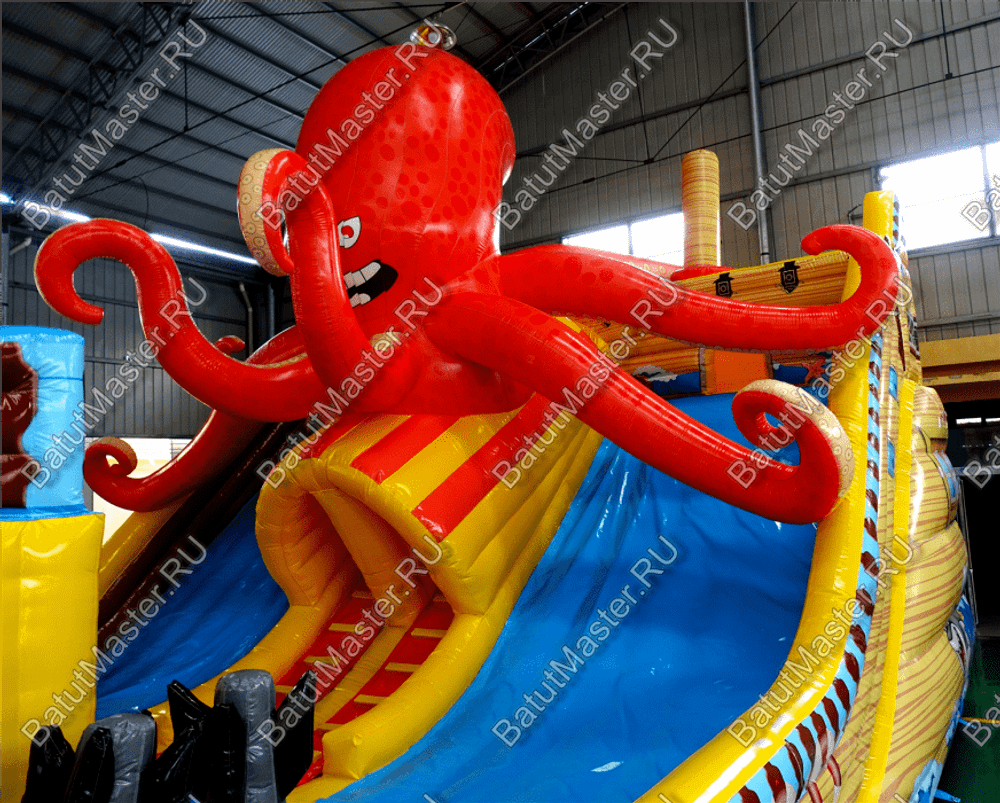 Коммерческий надувной батут "Корабль с осьминогом" 16*9*7 м