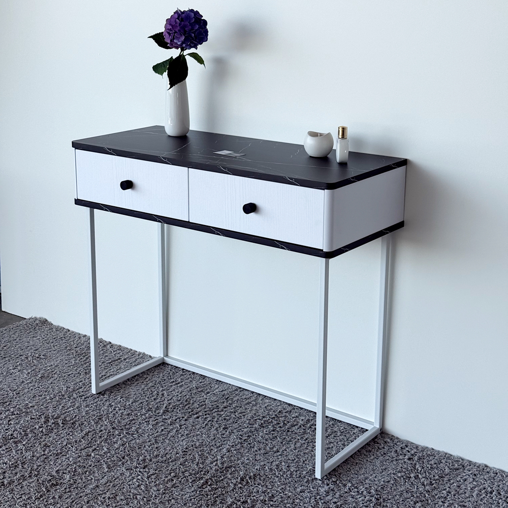 Туалетный столик консоль ROYAL 5311 эко (Мрамор Неро-Белый-р.черная)