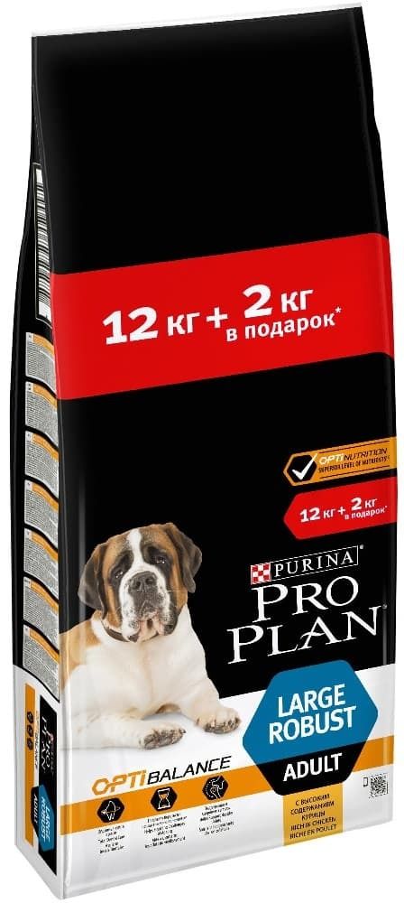 Pro Plan 12+2кг корм для собак крупных пород с мощным телосложением с КУРИЦЕЙ