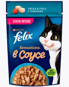 КОРМ SENSATIONS FELIX В СОУСЕ ТРЕСКА С ТОМАТАМИ 75ГР